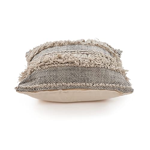 LR Home 20" x 20" Inches Geometric Cotton Throw Pillow Covers For Home Decor | Shabby Chic Boho Cushion Covers For Throw Pillows | Perfect For Living Room Couch & Bedroom Decorations | Ivory/Black - color: Ivory/Black, size: 20" x 20" (Pack of 1)