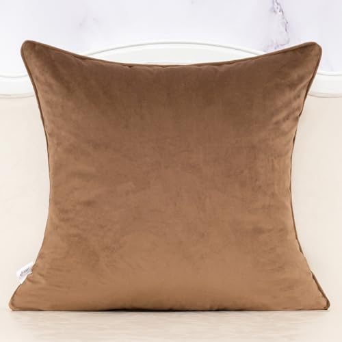 Alerfa Boho Brown Floral Throw Pillow Cover 20x20 Inch Cut Velvet Sqaure Luxury Embroidered Decorative Pillow Cover for Couch Living Room Bedroom - color: Brown, size: 20" x 20" (Pack of 1)