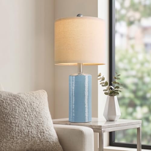 G-SAFAVA 20.5" Small Table Lamps for Living Room Lamp Set of 2 Ceramic Lamps for Bedroom Bedside Lamps Modern Boho Lamps for Night Stands Farmhouse Nightstand Lamp Side End Table Lamp, Light Blue - color: Light Blue