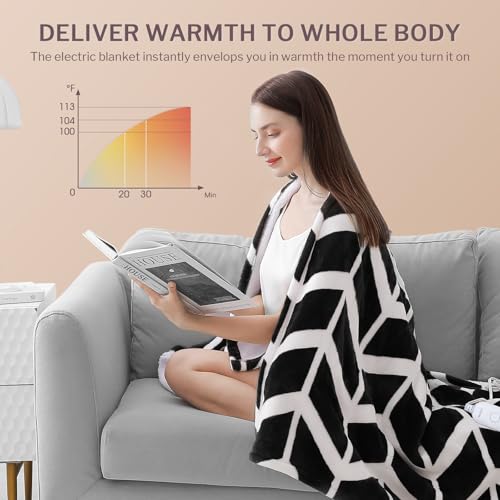 VENTIMI Electric Blanket Heated Throw, 50" x 60" Heated Blanket with 5 Heat Levels & 3 Hours Auto Off, Fast Heating Blankets with ETL & FCC Certification, Black - color: Black, size: Throw