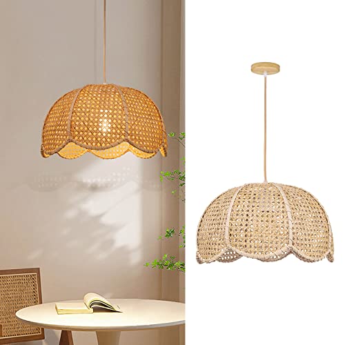 Arturesthome Indoor Hanging Ceiling Light Fixture, Hand Woven Vintage Lotus Flower Pendant Lamp Chandelier for Kitchen Living Room Bedroom D 15.7″*9.8″ - size: 15.7″ * 9.8″