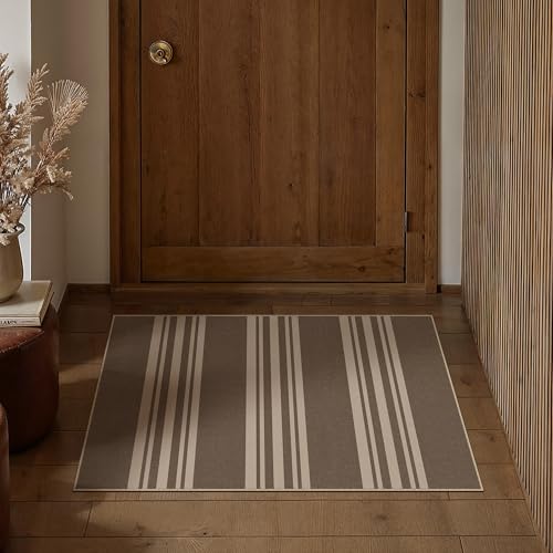 PureCozy Striped Easy Jute Rug 2x3 Brown Entryway Carpet Washable Non Slip Door Mat Farmhouse Neutral Non Shedding Entry Small Indoor Outdoor Rug for Kitchen Bedroom Mudroom Bathroom - color: Brown/Striped, size: 2' x 3' (Rectangular)