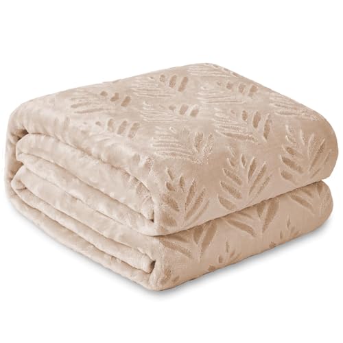 Exclusivo Mezcla Fleece Throw Blanket for Couch, Super Soft and Cozy Blankets All Season Use, Leaves Pattern, Plush Fuzzy Lightweight, Camel, 50x60 Inch - color: Camel, size: Throw(50"x60")
