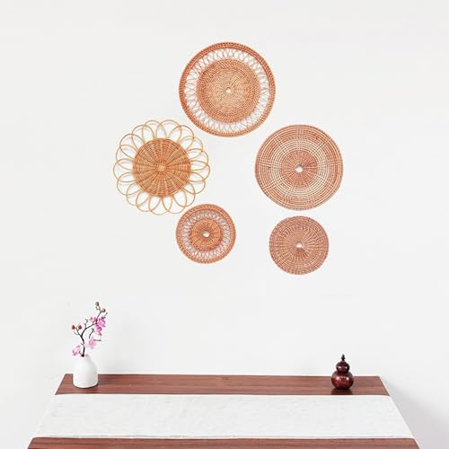 LEIQI Handwoven Rattan Round Flat Wall Basket Nordic Styles Artisanal Weave Hanging Wall Decors for Living Room - size: B
