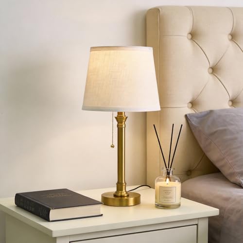 Oneach 19.5" Gold Table Lamp Set of 2, Small Bedside Table Lamps with USB A+C Charging Ports, Pull Chain Switch, Brass Modern Nightstand Lamps for Living Room, Bedroom, Nursery - color: Gold USB-2Pack