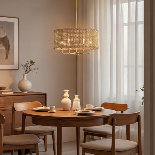 6-Light Rattan Chandelier for Dining Room, Boho Chandelier, Coastal Hand Woven Pendant Light Fixture for Kitchen Island Entryway Foyer Living Room Bedroom UL Listed Gold - color: Gold, size: 21.65"
