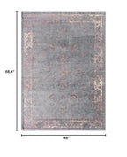 SAFAVIEH Vintage Collection Accent Rug - 4' x 5'7", Turquoise & Multi, Oriental Distressed Viscose Design, Ideal for High Traffic Areas in Entryway, Living Room, Bedroom (VTG117-2220)