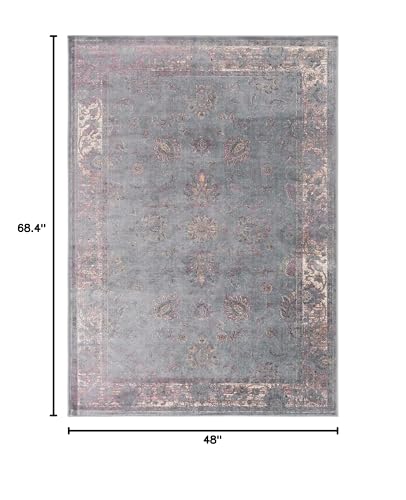 SAFAVIEH Vintage Collection Accent Rug - 4' x 5'7", Turquoise & Multi, Oriental Distressed Viscose Design, Ideal for High Traffic Areas in Entryway, Living Room, Bedroom (VTG117-2220)