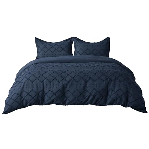 Bedsure Boho Duvet Cover King Size - Navy Breathable & Soft Boho Bedding, Machine Washable Comforter Cover for All Seasons, Includes 1 Duvet Cover 104"x90" with 2 Pillow Shams & Zipper Closure - color: 02 - Navy (No Comforter), size: King (104" X 90")