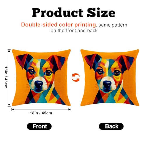 BVBOX Set of 4 Linen Throw Pillow Covers 18"x18", Soft Flax Dog Puppy Geometric Abstract Pop Art Decorative Pillow Cases, Double-Sided Modern Pillow Covers for Bed, Sofa, Couch, Living Room, Bedroom - color: Puppy