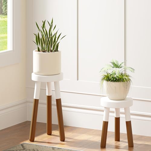 LitaEther Reverse Dipped Wood Plant Stand, Wood Accent Stool,Milking Stool Set (16" H x 12" D+18" H x 12" D) - size: 16"+18" Tall