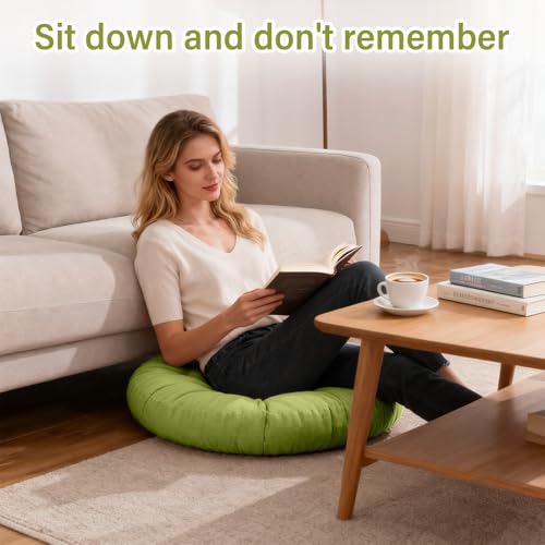 Tiita Outdoor Cushions Square Floor Pillow Thicken Tufted Seat Pad Large Floor Cushion for Yoga Meditation Living Room - color: Round|green, size: 1 Count (Pack of 1)