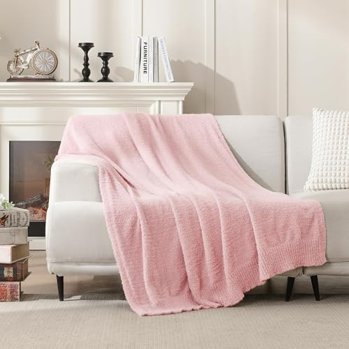 JOOJA Light Pink Throw Blanket, Soft Fluffy Fuzzy Knit Blanket for Couch Bed Sofa, Cozy Plush Warm Blanket for Bedroom Living Room, Spring Home Decor, 50x60 Inches - color: Pink, size: 50x60
