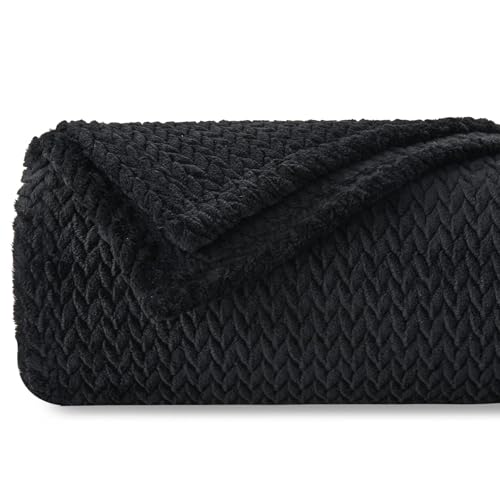 NEWCOSPLAY Super Soft Throw Blanket Black Premium Silky Flannel Fleece Leaves Pattern Lightweight Bed Blanket All Season Use (Black, Throw(50"x60")) - color: Black, size: Throw(50"x60")