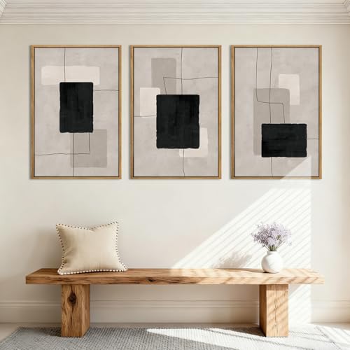 ANHUIB Modern Abstract Wall Art Canvas,Neutral Abstract Wall Art Framed,Contemporary Minimalist Prints,Geometric Line Artwork,3 Piece 16 * 24IN Mid Century Painting for Living Room Bedroom Office - color: Modern Abstract, size: 24"L x 16"W
