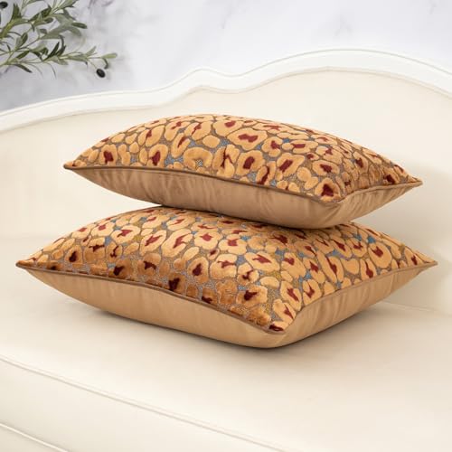 Alerfa Brown Floral Throw Pillow Cover 12 x 20 Inch Cut Velvet Rectange Luxury Decorative Lumbar Pillow Cover for Couch Living Room Bedroom - color: Brown, size: 20" x 12" (Pack of 1)