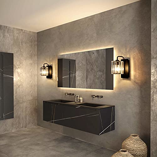 Grneric Crystal Wall Sconces,Black Sconce Wall Light Fixtures Modern Sconces Wall Lighting Single Indoor Wall Sconce for Living Room Bathroom Hallway Stairway Bedroom 10 Inch - color: Crystal Glass Sttyle