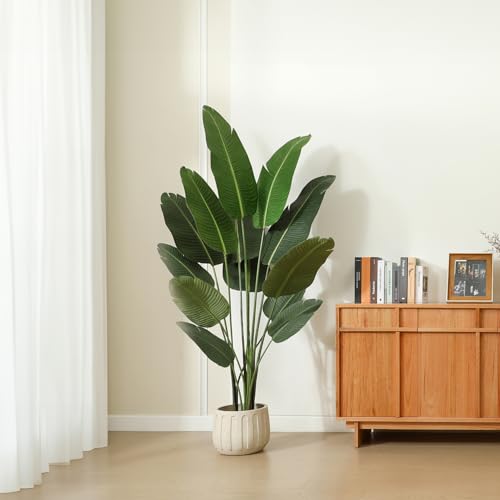 Ferrgoal 6Ft Artificial Bird of Paradise Plant with 13 Trunks, Potted Faux Tropical Palm Tree with Seagrass Basket for Indoor & Outdoor Home Office Décor - size: 6ft