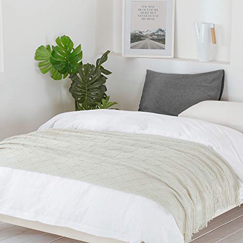 BOURINA Beige Throw Blanket 60x80 Inches Throw Textured Solid Soft Sofa Throw Couch Knitted Decorative Blanket - color: Beige, size: 60"x80"