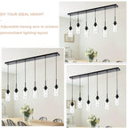 6-Lights Pendant Light Fixtures Ceiling, Modern Black Adjustable Hanging Lamp with Clear Glass Shades, Dining Room Kitchen Island Lighting E26 Bulb Base - color: Black, size: 6-Light