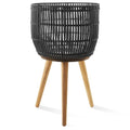 Casafield Indoor Planter with Stand, Black Floor Planter with Wood Legs, Large Plant Pot Cover with Liner for Houseplants, Flower Pots and Trees - color: Black With Natural Legs
