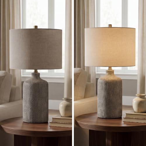 Signature Design by Ashley Linus Modern 25" Ceramic Table Lamp, Natural Stone Finish - color: Antique black
