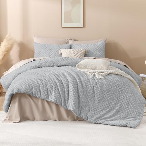 Andency Light Grey Comforter Full Size, 3 Pieces Boho Lightweight Fluffy Bedding Comforter Set for Full Bed, Tufted Farmhouse Design Bed Set for All Seasons (1 Comforter 79x90In, 2 Pillowcases) - color: 03 - Light Grey, size: Full (79"x90")