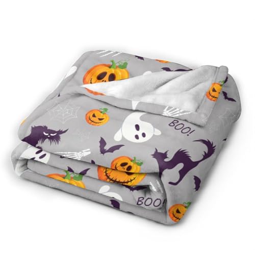 Halloween Blanket Pumpkin Cat Bat Ghost Throw Blanket Cozy Fleece Flannel Plush Bedding for Boys Girls Men Women Kids for Couch Sofa Bed Decor 40"X50" - color: Halloween Pumpkin and Ghost, size: 50"x40"