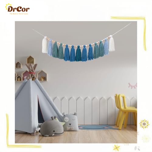 DrCor Ombre Sage & Mint Green Boho Tassel Garland – Eucalyptus Green Nursery & Kids Room Wall Decor, Cozy Living Room Mantel Banner, Gender-Neutral Baby Shower or Bridal Shower Backdrop - color: Ombre Green