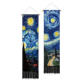PLIGREAT 2 Pack Starry Night Tapestry with Tassels, Blue Oil Painting Art Wall Hanging Vertical Long Narrow Home Wall Tapestry for Bedroom Living Room Bathroom Dorm, 52" x 13" - color: blue,yellow