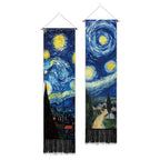PLIGREAT 2 Pack Starry Night Tapestry with Tassels, Blue Oil Painting Art Wall Hanging Vertical Long Narrow Home Wall Tapestry for Bedroom Living Room Bathroom Dorm, 52" x 13" - color: blue,yellow