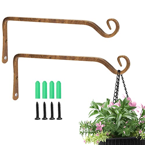Jardim 2 Pack 10 Inch Premium Decorative Metal Iron Wall Hangers for Home Decor, Indoor Outdoor Plant Bracket Rustic Hanging Gardening Hooks for Planters, Bird Feeders, Lanterns, Wind Chimes (Coffee) - color: Coffee, size: 10 Inch
