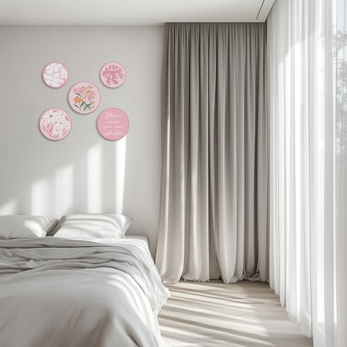 5 Pcs Funny Pink Flower Wall Art Hippie Floral Print Aesthetic Hanging Decor for Apartment Bedroom Living Room Dining Room Farmhouse Porch Kitchen - color: Pink Flower