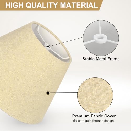 Lamp Shades with Glitter Gold Thread, Replacement Lamp Shades for Table Floor Bedside Lamps, 5.5" Top x 10" Bottom x 6.6" High, Durable Lampshade with Spider Fitter, Bulb Clip Adapters Included - color: Pale-Yellow with Gold Thread