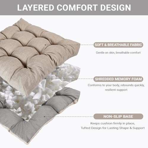 Large Square Floor Cushions Set of 2, 22 x 22 Inch with Non-Slip Bottom, Memory Foam Floor Pillow for Sitting, Meditation & Yoga, Soft Supportive Floor Seating Cushion for Adults & Kids (2, Oatmeal) - color: Oatmeal