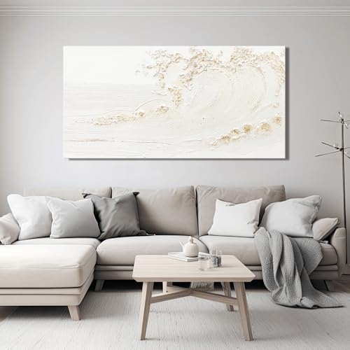 Canvas Wall Art Decor Modern Wall Art Pictures for Living Room Canvas Art Wall Decor Modern White Wall Art Prints Silent Waves Large White Artwork for Walls Bedroom Office Kitchen Wall Decor 24" X 48" - color: White, size: 48"L x 24"W