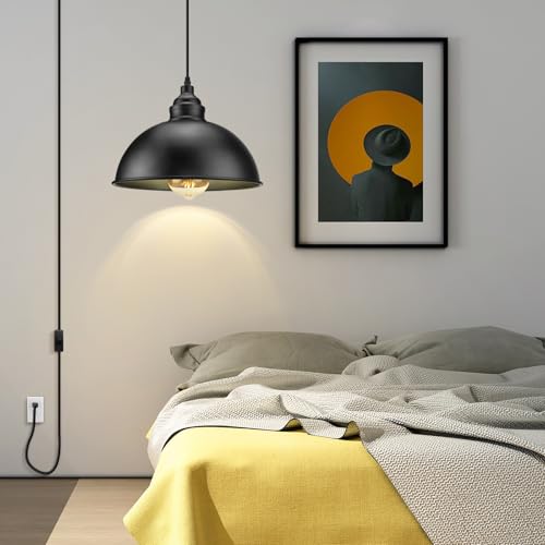 Plug in Pendant Light, 15FT Hanging Lights with Plug in Cord, On/Off Switch, Industrial Pendant Light with Plug in Cord, Metal Hanging Lamps for Living Room, Kitchen, Dining Room-Large Black - color: Large black