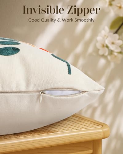 Embroidered Lumbar Pillow Cover - 20x12 Decorative Pillow Cover with Zipper Aesthetic Cute Design Boho Spring Summer Cozy Throw Pillowcase for Living Room Couch Sofa Bed, Plants - color: Plants, size: 20" x 12" (Pack of 1)