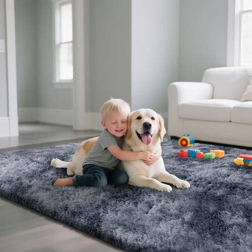Fluffy Rug Shag Area Rug, Mottling Dark Grey 2x4 Area Rugs for Bedroom, Small Bedside Rug, Soft Fluffy Shag Entryway Throw Rugs for Living Room Bedroom Room Home Decor - color: Mottling Dark Grey, size: 2' x 4' (Rectangular)