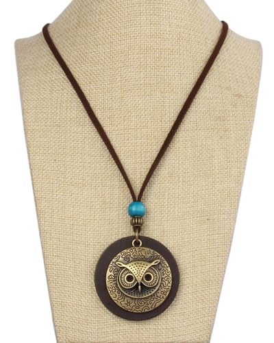 Leather Necklace for Women Long Boho Pendant Hippie Choker Necklace Bohemian Layered Leather Rope Wooden Jewelry Gifts - style: Chunky Pendant Necklace