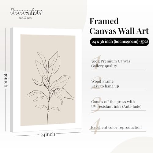 Joocrise Botanical Wall Art Decor Neutral Wall Decor Boho Beige Canvas Wall Art Botanical Minimalist Pictures Neutral Prints Beige Posters Boho Artwork for Room Bedroom 24x36x3 Inch Wrapped Canvas - color: Minimalist Art, size: 36"L x 24"W