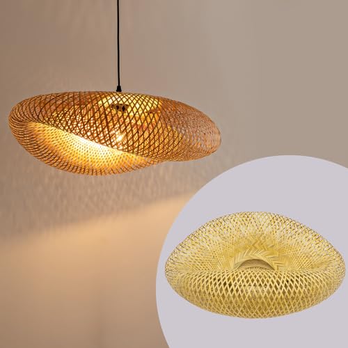23.62" Bamboo Light Shade,Hand-Woven Bamboo Rattan Hanging Lamp Shade Wicker Chandelier Shade,for Dining Living Bedroom Kitchen Farmhouse 1-Pack - color: Bamboo 23.62 in 1-Pack