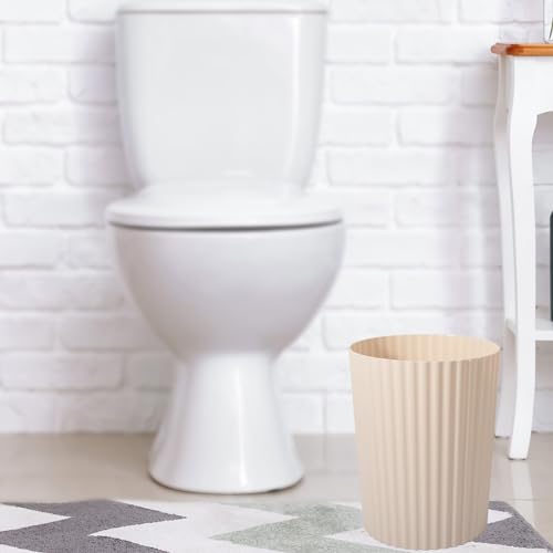 JiatuA Small Trash Can Plastic Wastebasket Round Garbage Container Bin for Bathroom, Kitchen, Bedroom, Home Office, College Dorm, Beige 2 Pack - color: Beige, size: 1.8 Gallons, 2 Pack