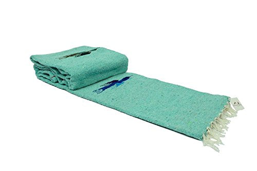 Open Road Goods Mexican Thunderbird Yoga Blanket, Handwoven Throw for Yoga, Meditation, and Home Décor – Versatile Blanket for Beach, Picnic, Camping, or Outdoor Use - color: Mint Green