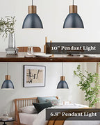 ELYONA 2 Pack Modern Hammered Pendant Lights 10.2” Blue Solid Wood Hanging Lamp, Adjustable Height, Industrial Metal Pendant Lighting for for Farmhouse, Kitchen Island, Dining Room,Bedroom,Bar,Office - color: Blue - 2 Pack