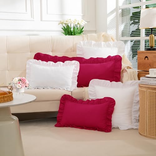 Hot Pink Ruffle Lumbar Pillow Cover 14x36 Inch, Ruffled Cushion Case Covers for Couch Sofa Bed Living Room, Decorative Farmhouse Throw Pillow Cover, Pack of 1 - color: Hot Pink, size: 36" x 14" (Pack of 1)