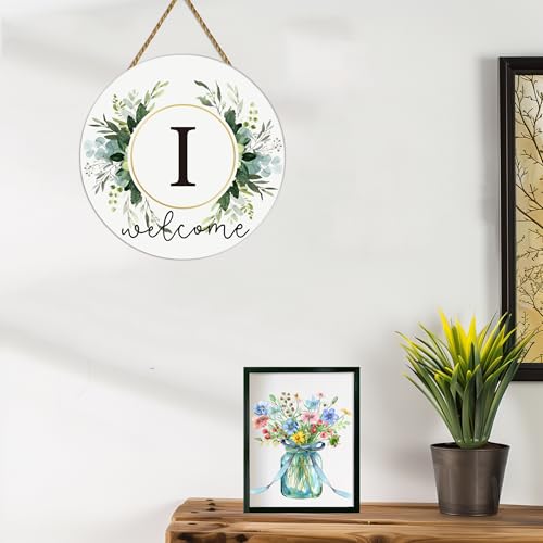 Monogram Letter I Wreaths for Front Door Wreath Wooden Welcome Sign for Front Door Decor Floral Family Last Name Initial House Warming Spring Summer Porch Rustic Wall Home Kitchen Boho Decorations - color: Letter I