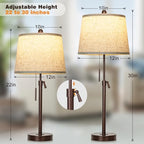 Table Lamps Set of 2, 22" to 30"Adjustable Height Bedside Lamps for Living Room 3 Color Temperatures Tall Nightstand Lamps Modern Brown Table Lamp for Bedroom Office End Table (Bulbs Included) - color: Brown+Beige Shade Set of 2