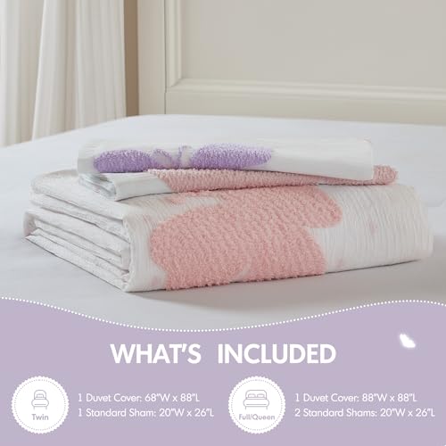 Intelligent Design Kids Rio Twin Duvet Set – Girls’ Reversible Tufted Chenille Bedding with Pastel Purple Butterflies and Pink Dot, 2pcs - color: Multicolor, size: Twin