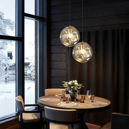 Modern Amber Concave Glass Pendant Light, Kitchen Island Lighting Single Globe Pendant Light Fixtures Century Kitchen Island Pendant Lighting for Bedroom Living Dining Room Light （Without Bulb） - color: Amber-1 Light-1PC